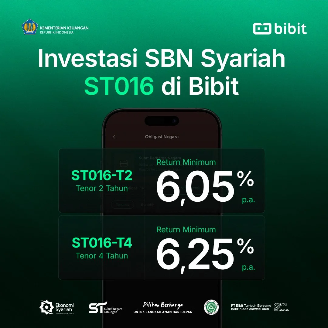 SBN ST016 Sudah Bisa Dibeli di Bibit, Minimum Return 6,05% per Tahun